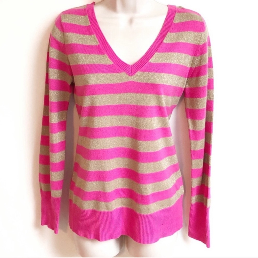 New York & Company sparkly striped v neck sweater